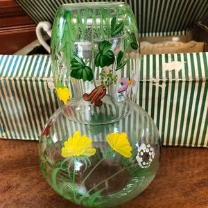 Hand Painted Carafe and Glass